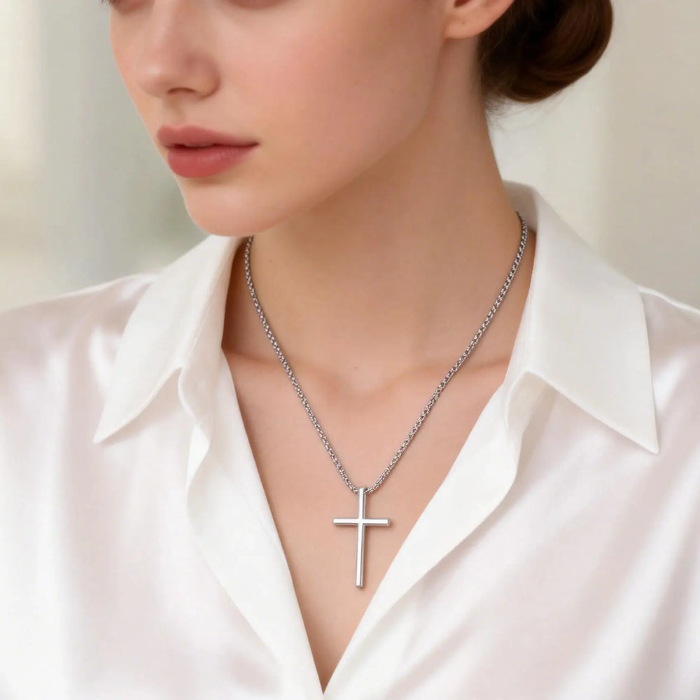 Fashionable Cross Pendant Necklace | Unisex Stainless Steel Box Chain alternate view