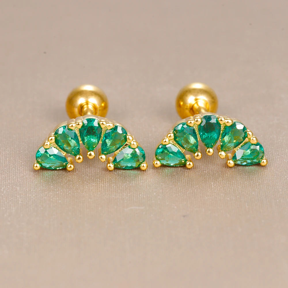 Butterfly Green Stud Earrings Women Stainless Steel close-up view