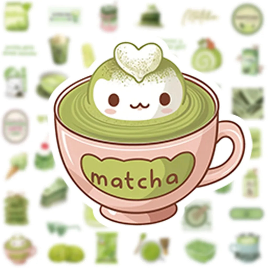 50Pcs Matcha Girl Stickers | Cute Cartoon Decals for Notebooks, Skateboards & Luggage lifestyle view