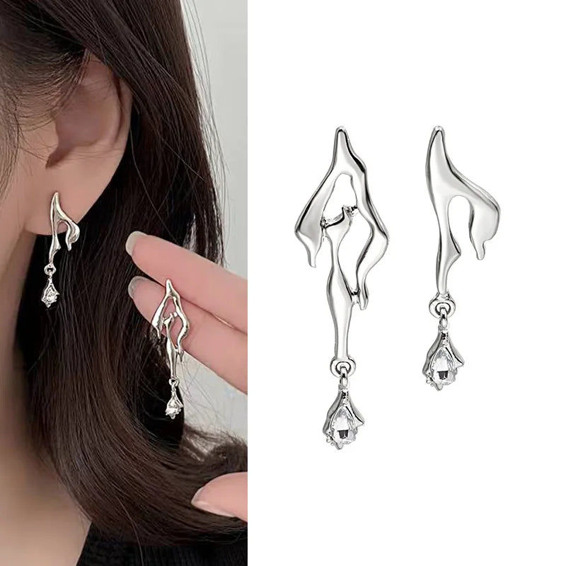 Gothic Punk Gold Flame Hoop Earrings for Women | Exaggerated Geometric Piercing Jew additional angle