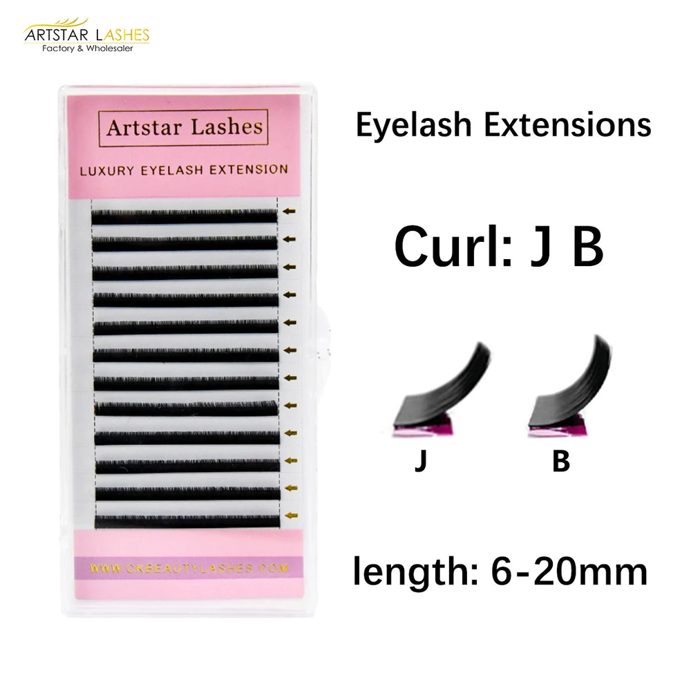 ARTSTAR 12 Rows False Eyelashes Tray | J B Curl 6-20mm Matte Black Lash Extensions