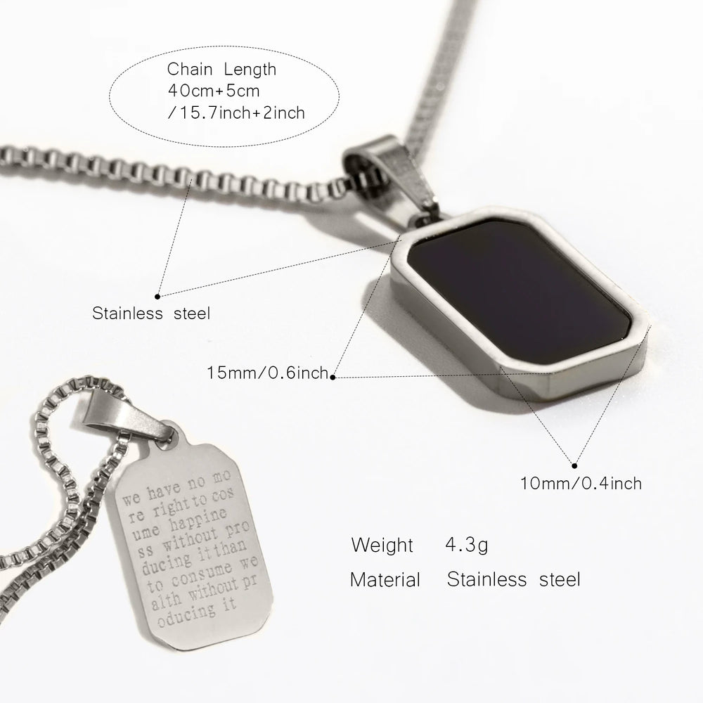 Classic Square Pendant Necklace for Women, Made of Stainless Steel close-up view