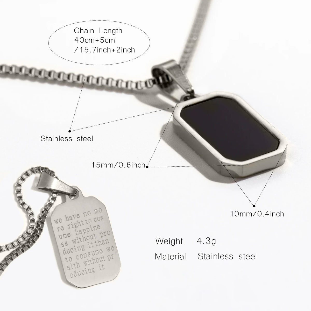 Classic Square Pendant Necklace for Women, Made of Stainless Steel close-up view