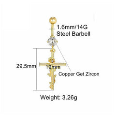 Internal Thread Titanium Navel Rings Dangle CZ Cross Jesus Mother Golden Belly Piercing detail view