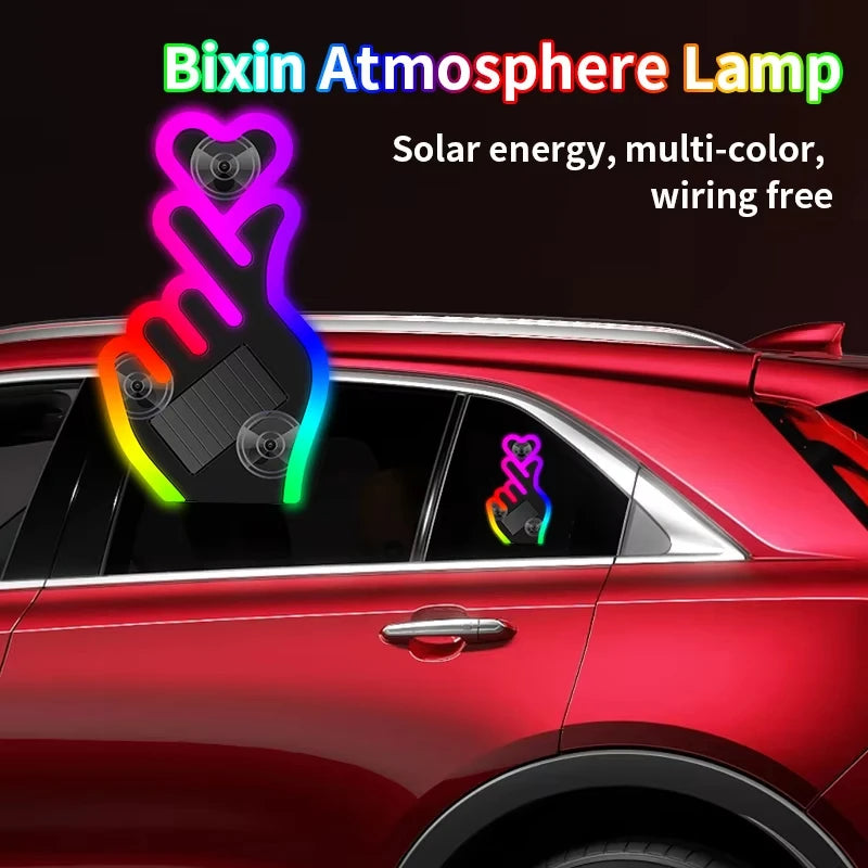 Solar Power Car Window Neon Light | USB Rechargeable Ambient Atmosphere Lamp close-up view