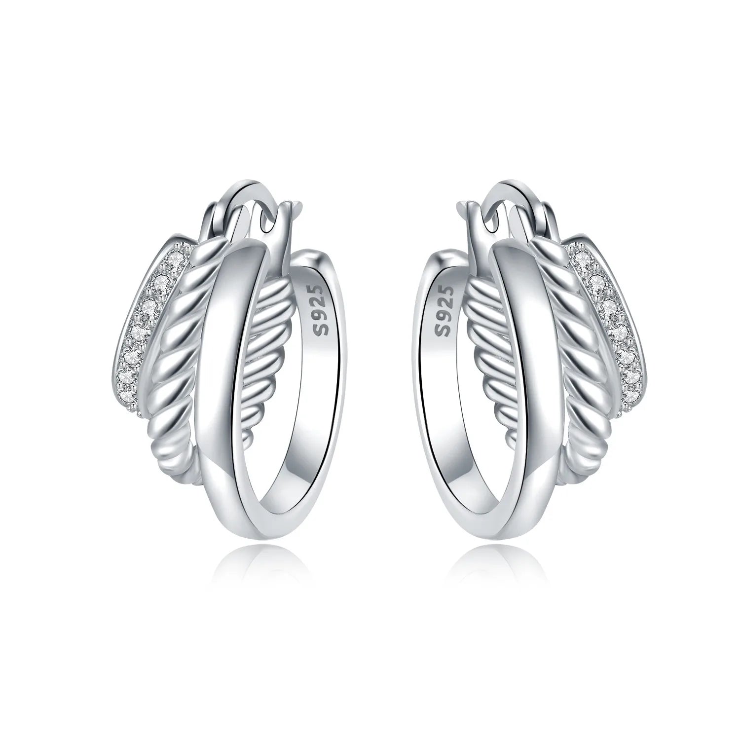 Orstarry S925 Sterling Silver Square Chain With Stone Inlaid Earrings Hoop Earrings additional angle
