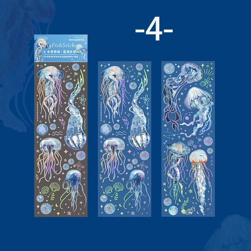 Jellyfish Theme PET Waterproof Stickers | Vintage Ocean Art for Scrapbooking detail view