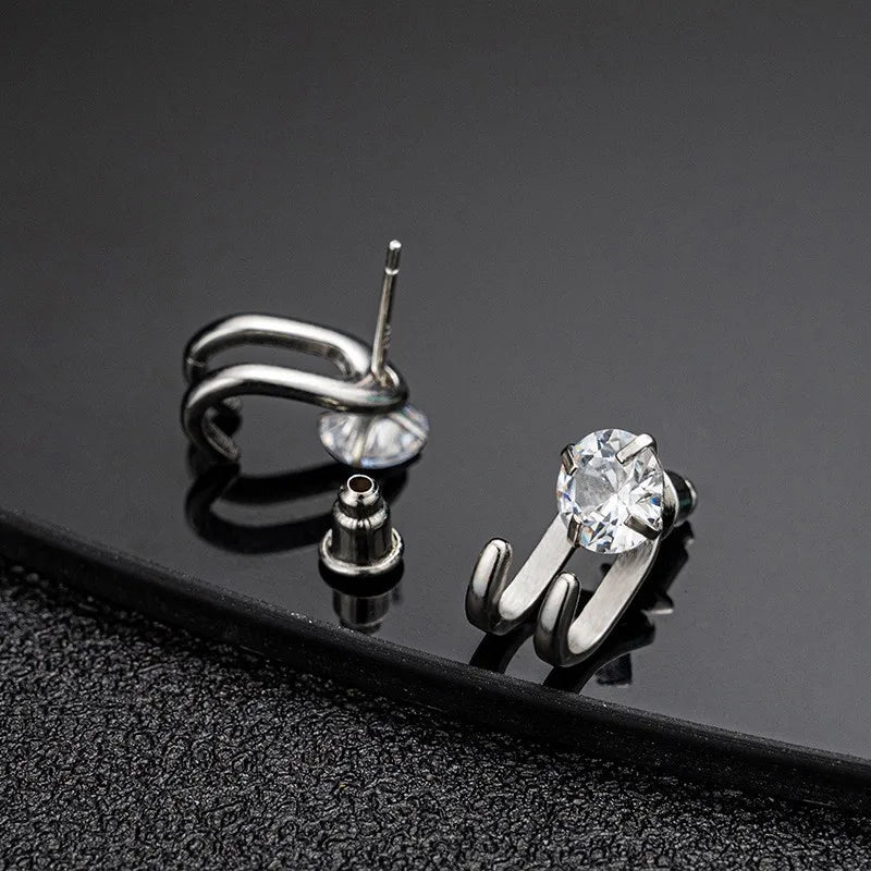 2023 New Simple Zircon Stud Earrings Single Trend Personality Hip-hop Niche Hook Shap lifestyle view
