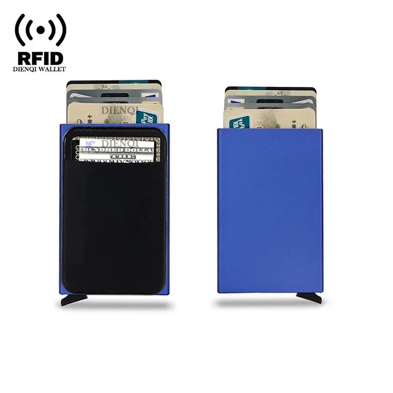 DIENQI RFID Credit Card Holder | Slim Pop-Up Metal Wallet lifestyle view