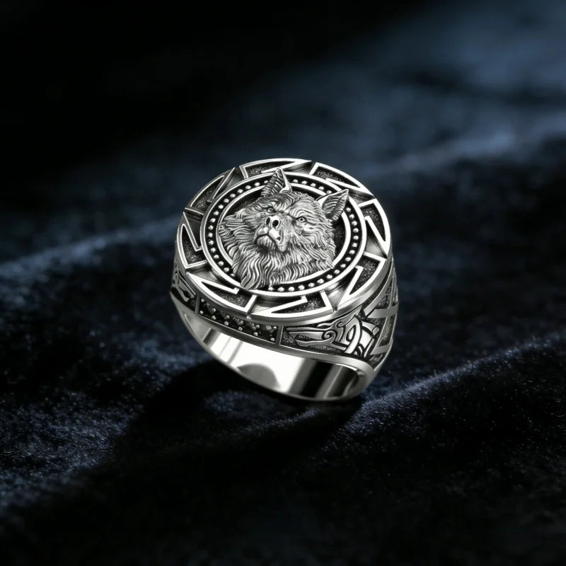 Andara 925 Sterling Silver Ring Retro Wolf Totem Thai Silver Ring Warrior Wolf Head Me close-up view