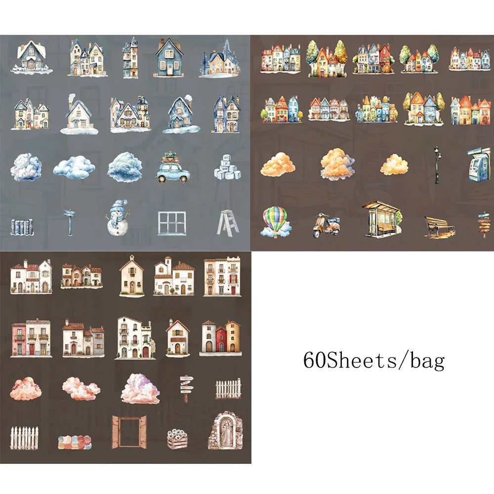 2Style 60Pcs/bag cabin landscaping hard card stickers pack DIY handbook material phone c detail view