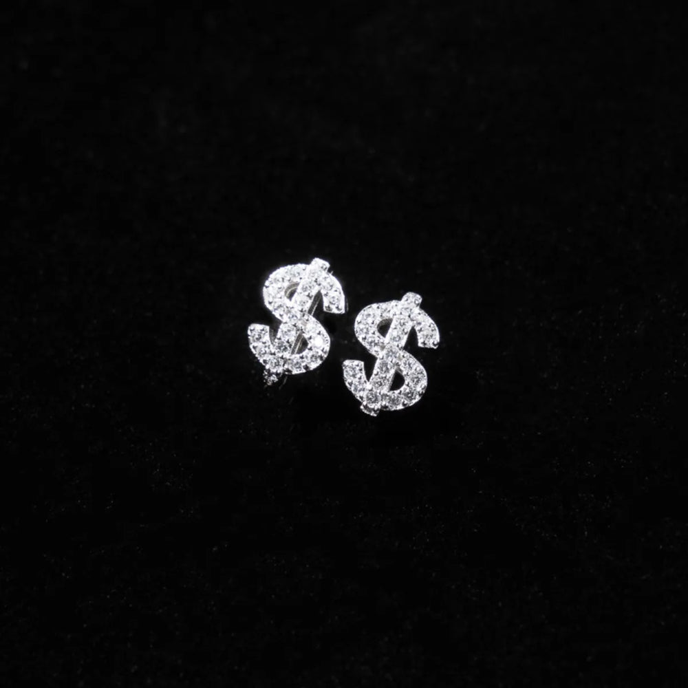 Stainless Steel Zircon Dollar Stud Earrings for Men Women Piercing Earrings Jewelry fo close-up view