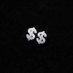 Stainless Steel Zircon Dollar Stud Earrings for Men Women Piercing Earrings Jewelry fo close-up view