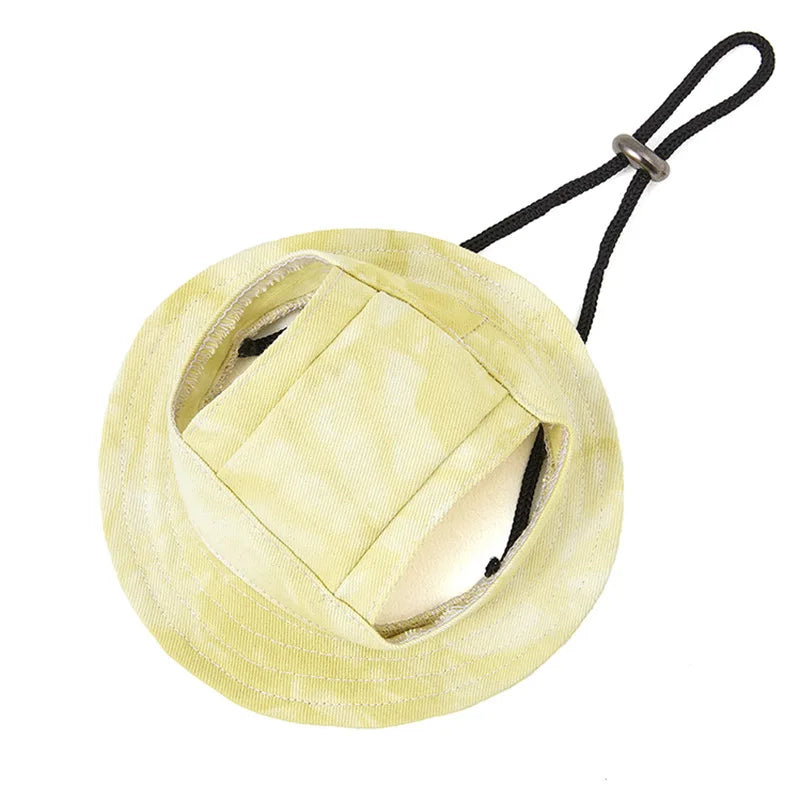 Dog Sun Hat with Ear Holes | Breathable Cotton Bucket Hat for Small Pets alternate view