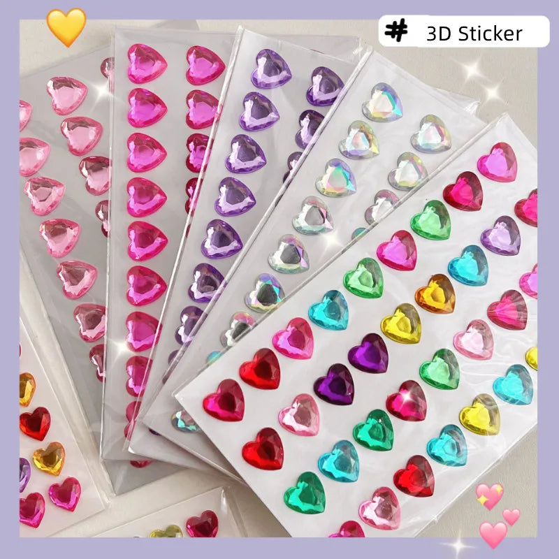 Heart Stickers 3D Stereoscopic Crystal Heart Shining Sticker for DIY Scrapbook Journal Kids Stationery Reward Supplies Stickers