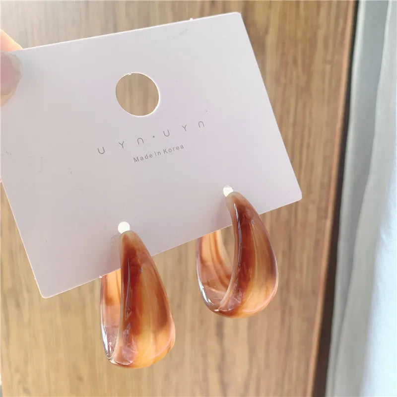 C-Shape Resin Hoop Earrings | Colorful Geometric Acrylic Jewelry for Women detail view