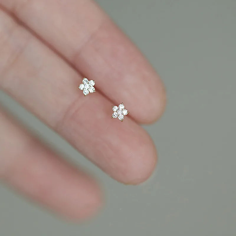 925 Silver Needle Simple Shiny Zircon Earrings Gold Plating Jewelry Crystal Stud Ea additional angle