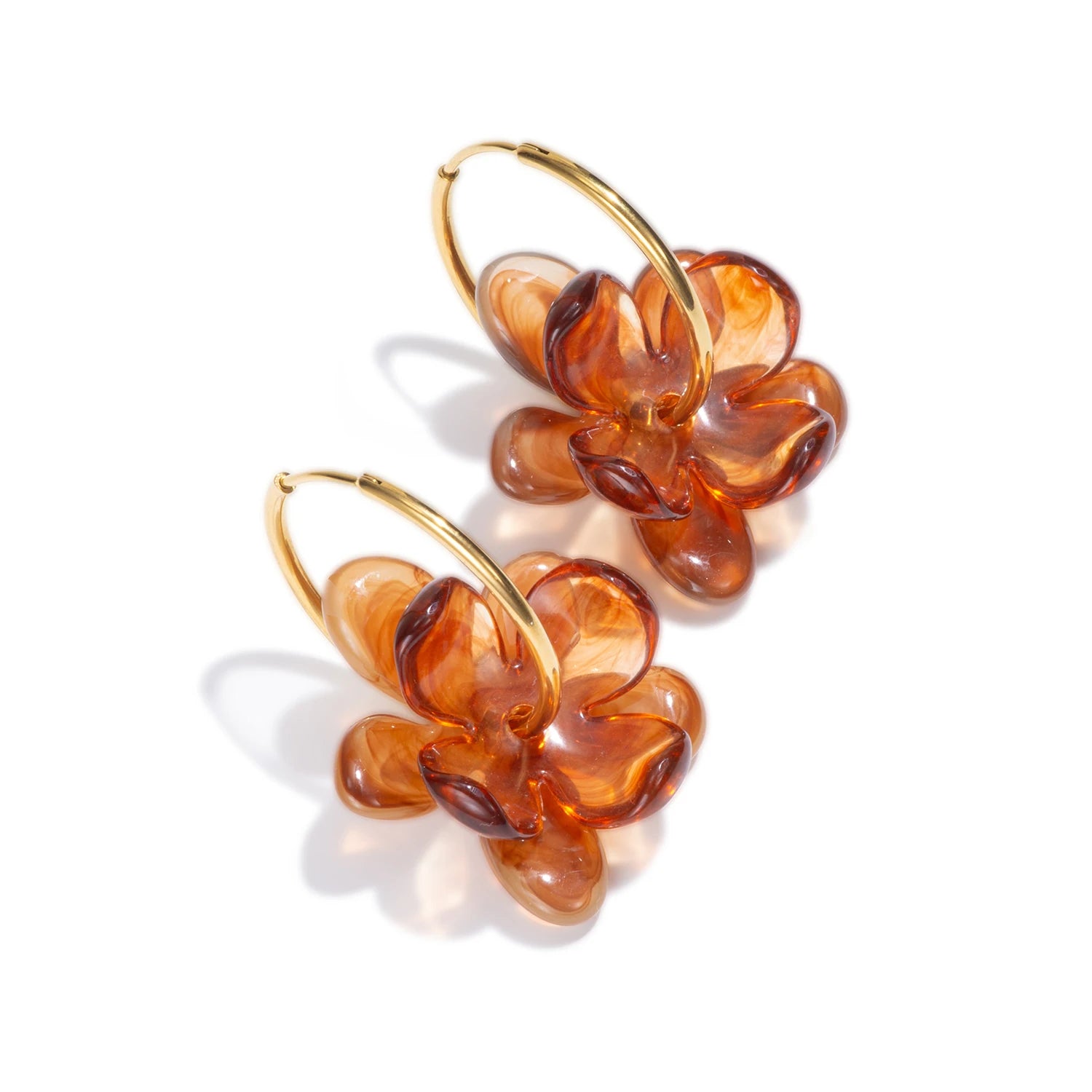 30mm Stainless Steel Double-layer Resin Flower Drop Earrings for Women Trending Jewelry detail view
