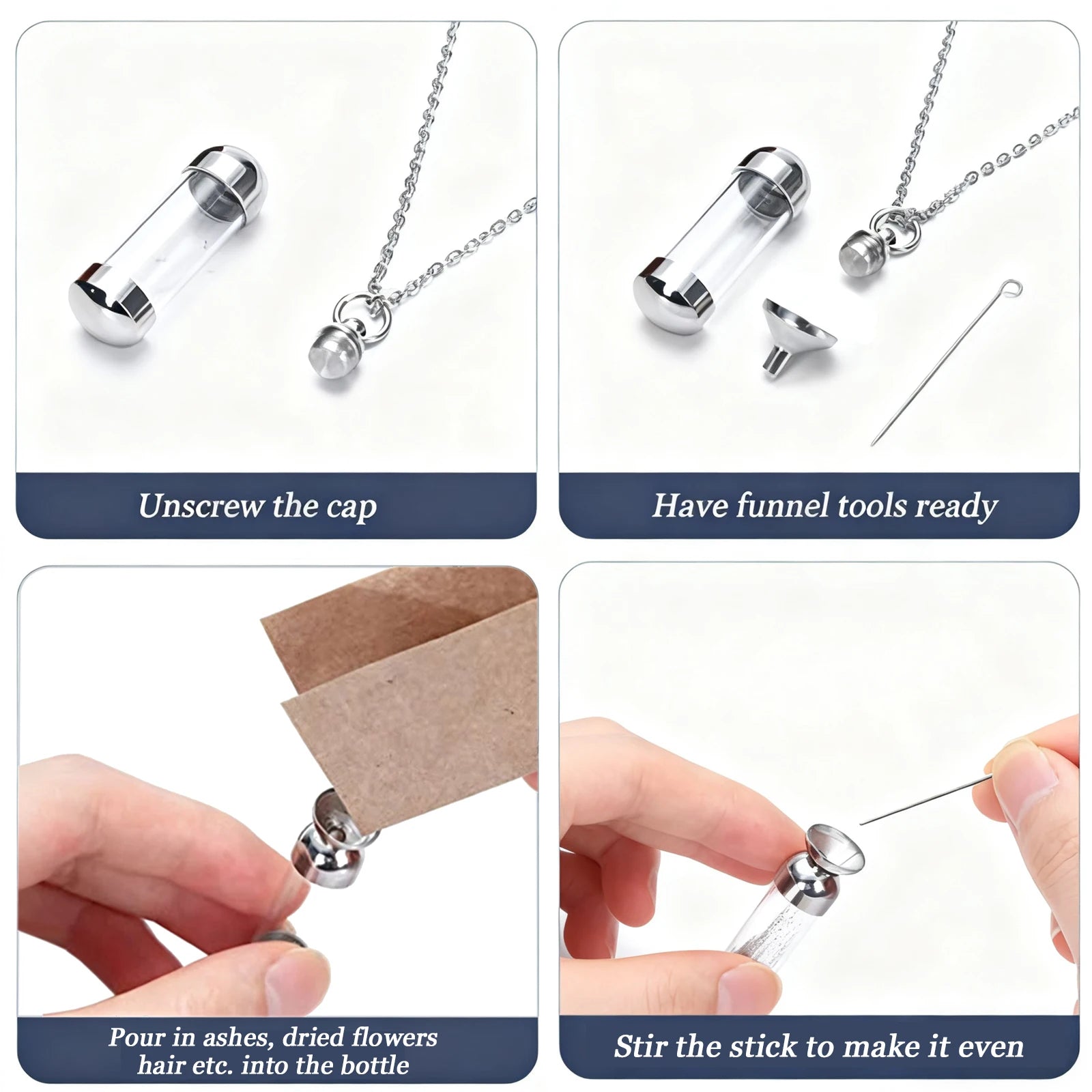 Vial Necklace for Ashes Small Glass Cremation Urn Container That Holds Fur Hair Pet A lifestyle view