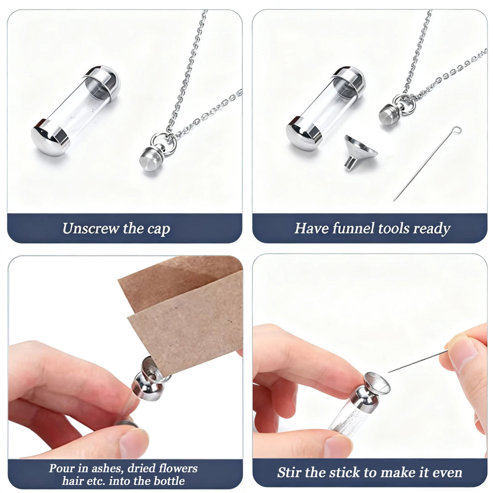 Vial Necklace for Ashes Small Glass Cremation Urn Container That Holds Fur Hair Pet A lifestyle view