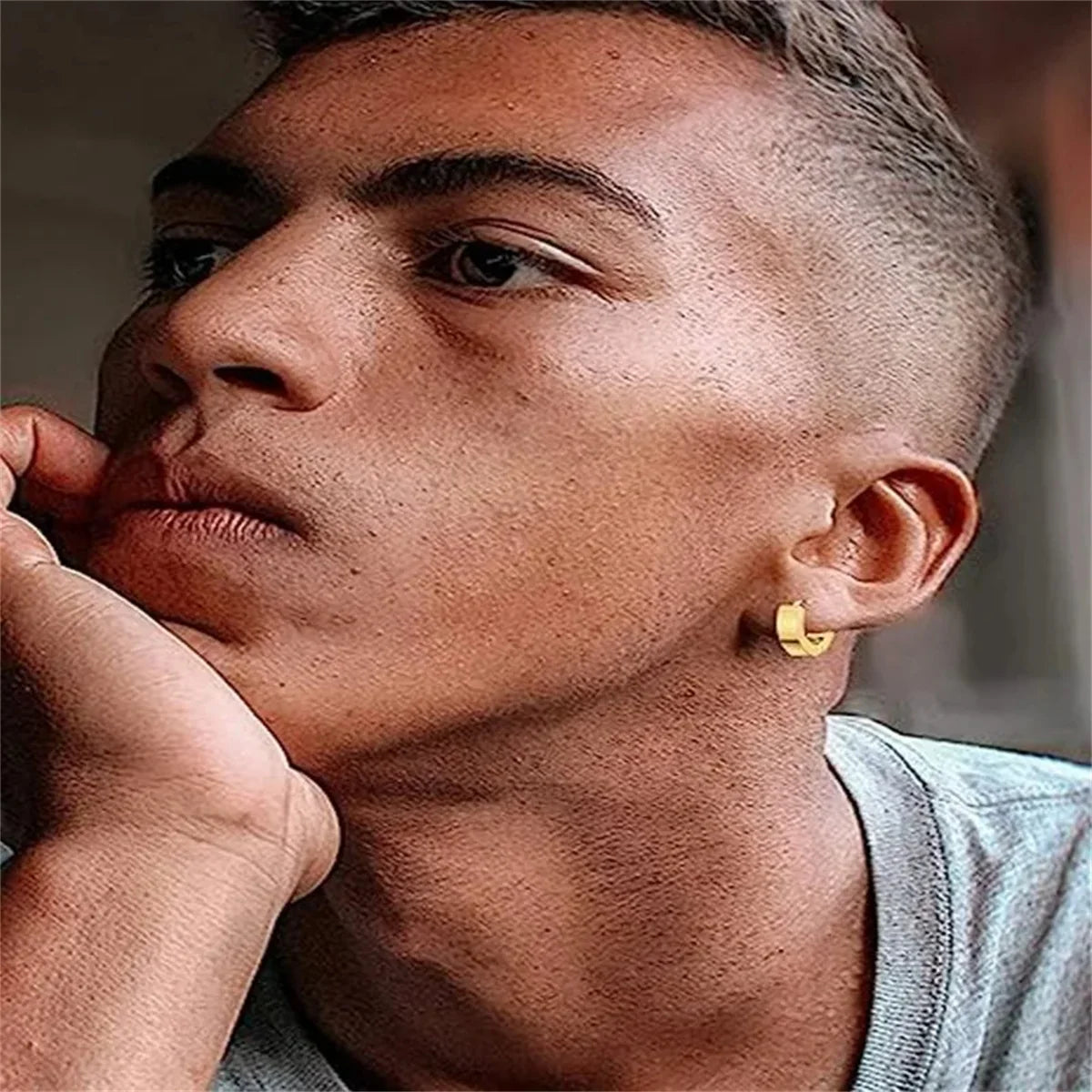1/15Pairs Punk Cool Gothic Stainless Steel Stud Earrings Set for Men Women,Fashion Tr lifestyle view