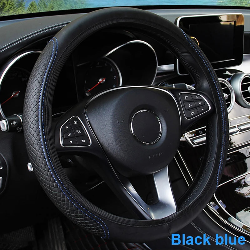 SEAMETAL Full-Wrapped Car Steering Wheel Cover Anti-Slip Wear-Resistant Steering Wheel Protection Cover Universal for 37-39cm