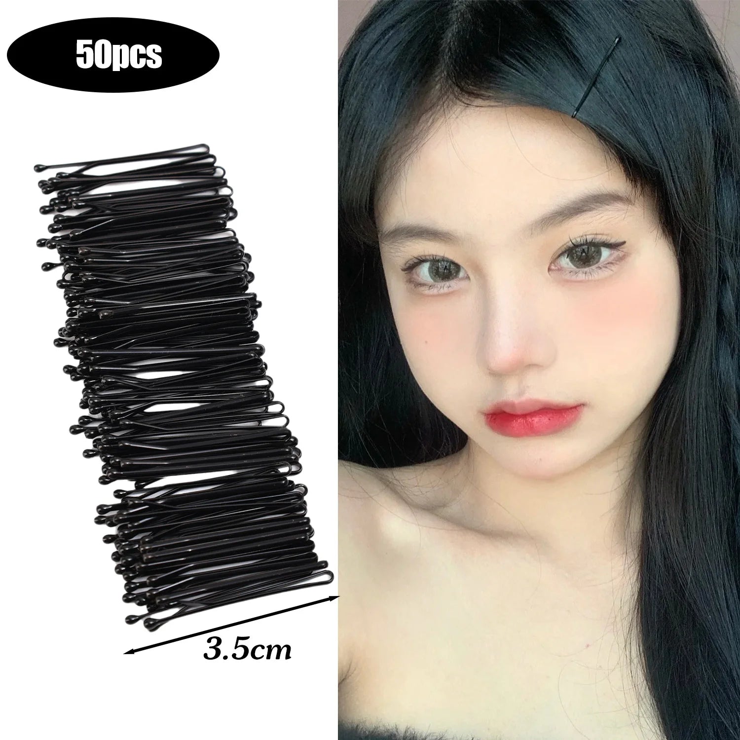 3.5CM Ultra-Invisible Black Straight Line Hair Clip Long-Lasting U-shaped Needle Lady Hairpins Curly Wavy Grips Women Bobby Pins