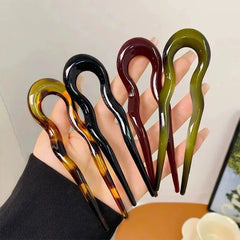 U-Shaped French Twist Hair Stick Hair Clip Plastic Wavy Hairpins Vintage Green Tortoi alternate view