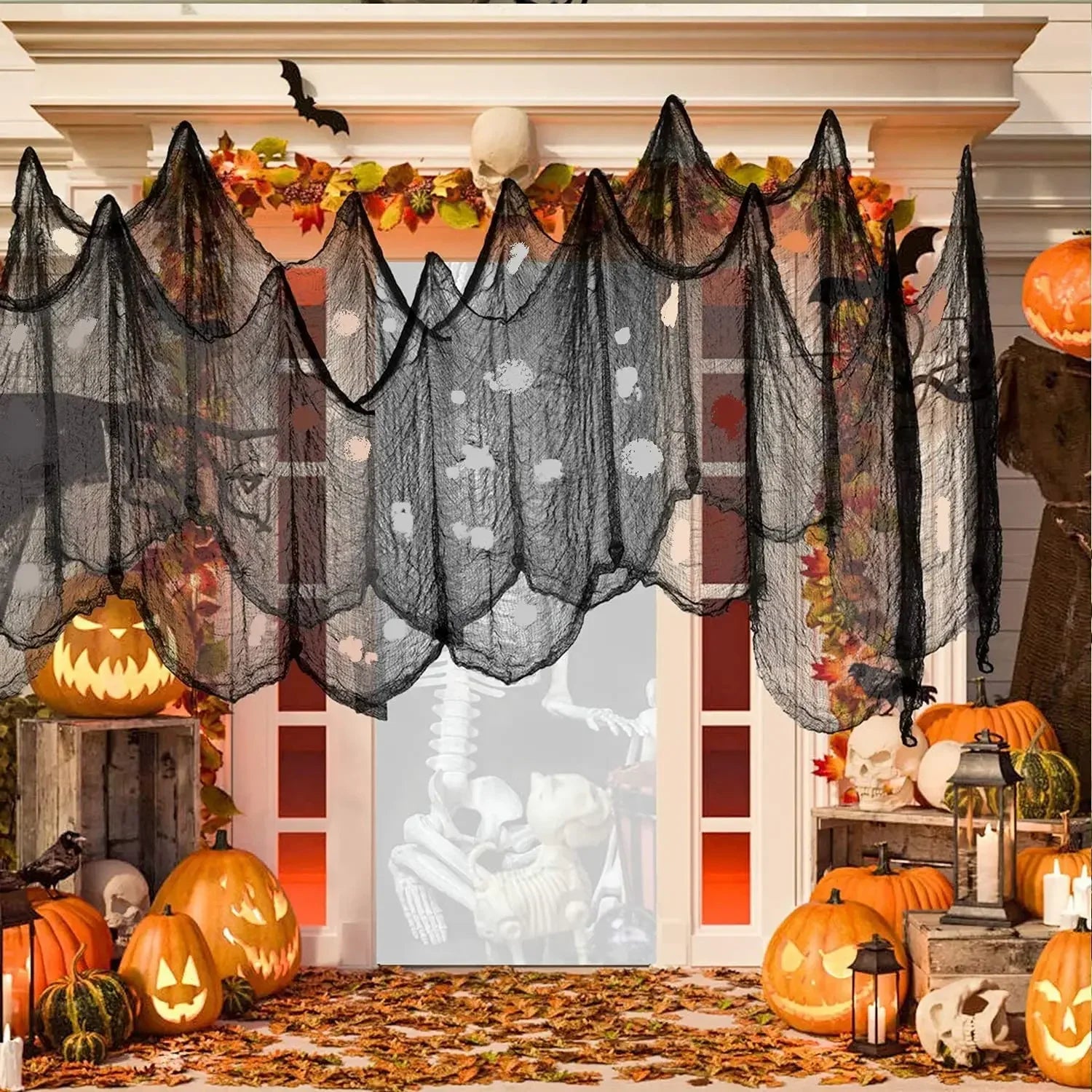 Creepy Gauze Cloth Window Table Door Net Spooky Fancy Dress Party Haunted House Wall close-up view
