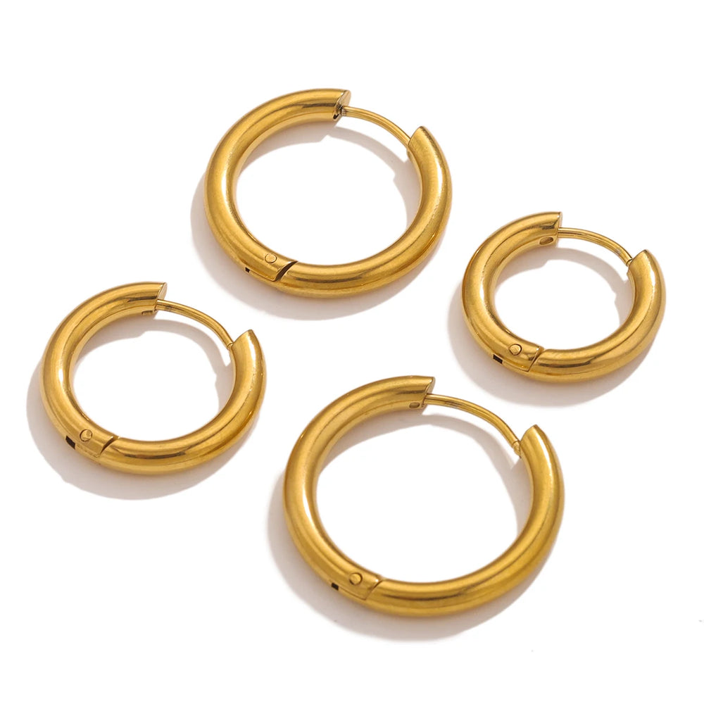 6pcs Stainless Steel 3mm 4mm Hoop Earrings | PVD Gold Plated Korean Round Earrings fo alternate view