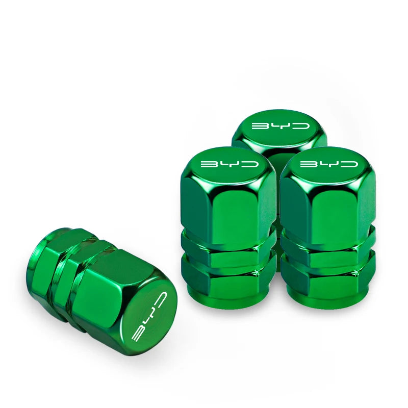 4Pcs Car Wheel Tire Valves Caps Waterproof Dustproof Cover For BYD Atto 3 Yuan Plus Ha close-up view