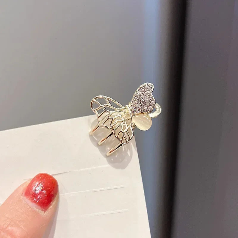 Beautiful Hair Clips for Woman Fine Rhinestone Studded Metal Butterfly Small Spring Clip Woman Hair Accessories