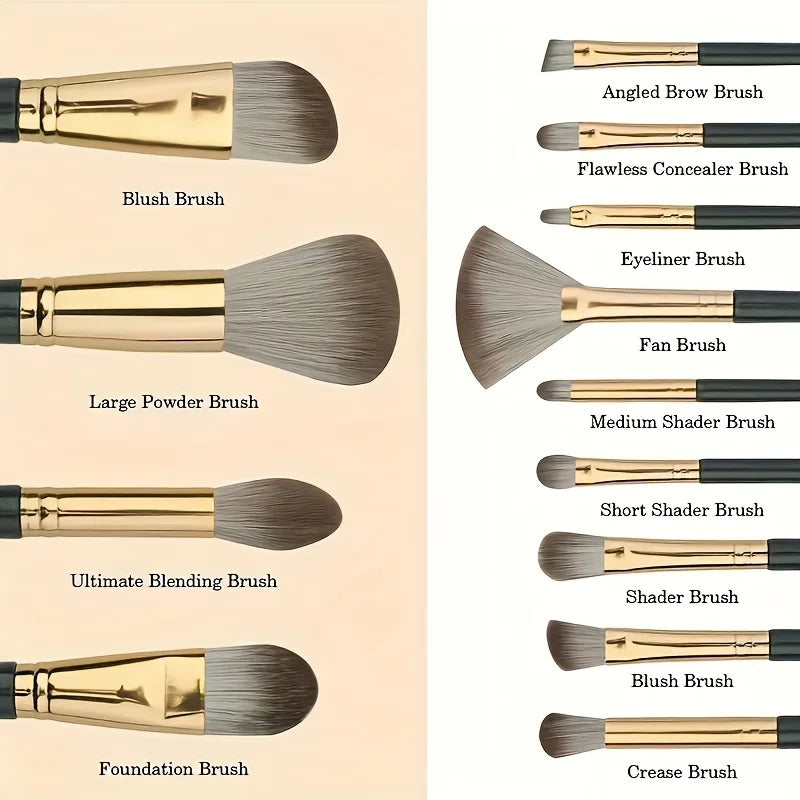 14-Piece Makeup Brush Set | Soft Nylon Bristles Travel Kit detail view