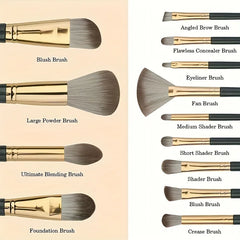 14-Piece Makeup Brush Set | Soft Nylon Bristles Travel Kit detail view