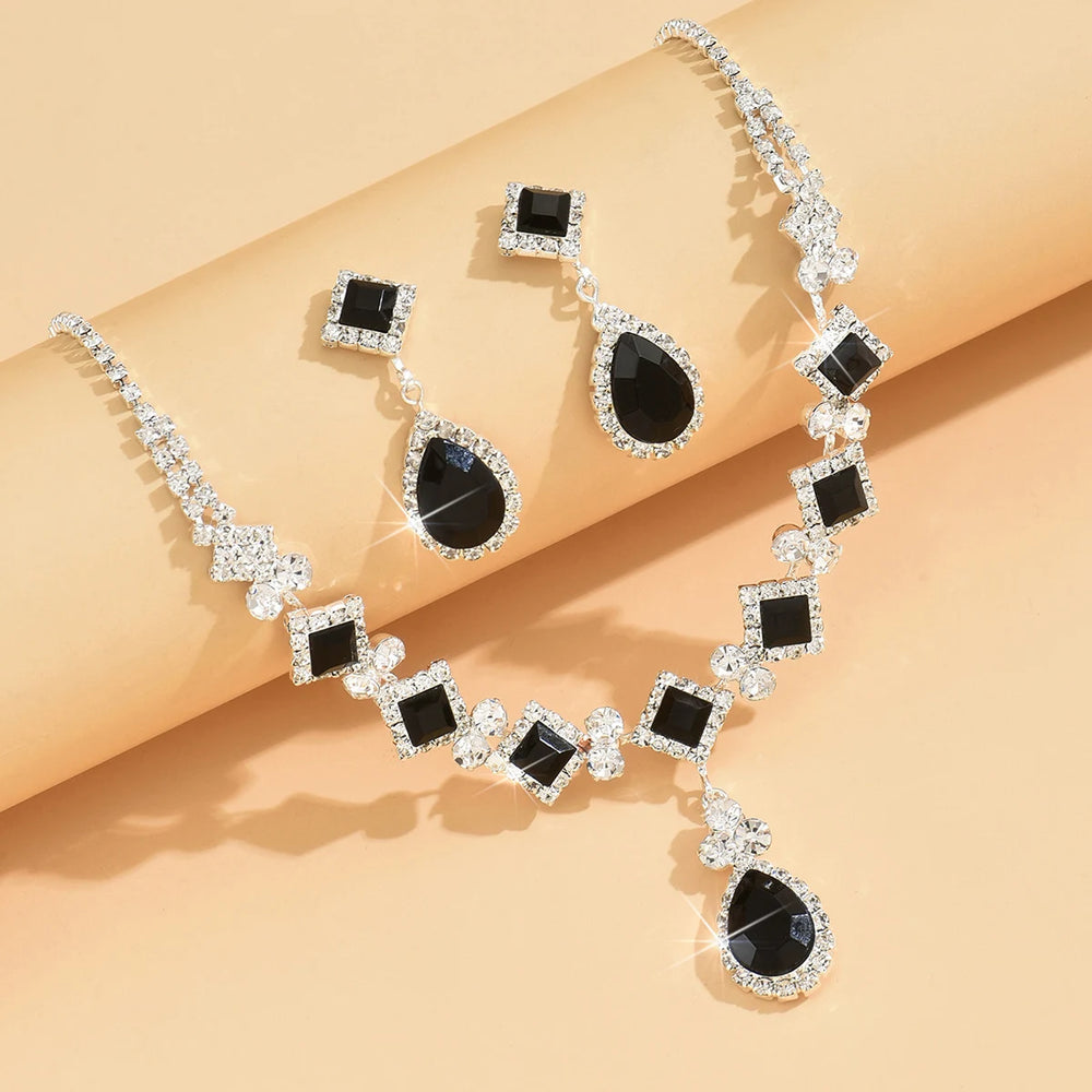 3-piece Women's Claw Chain Series Geometric Droplet Earrings Necklace Set Wedding Banque detail view
