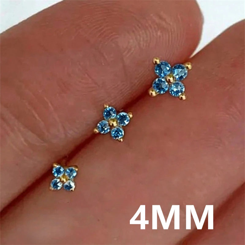Huitan Korean Style Flower Stud Earrings Women Gold Color White Cubic Zirconia Small F close-up view