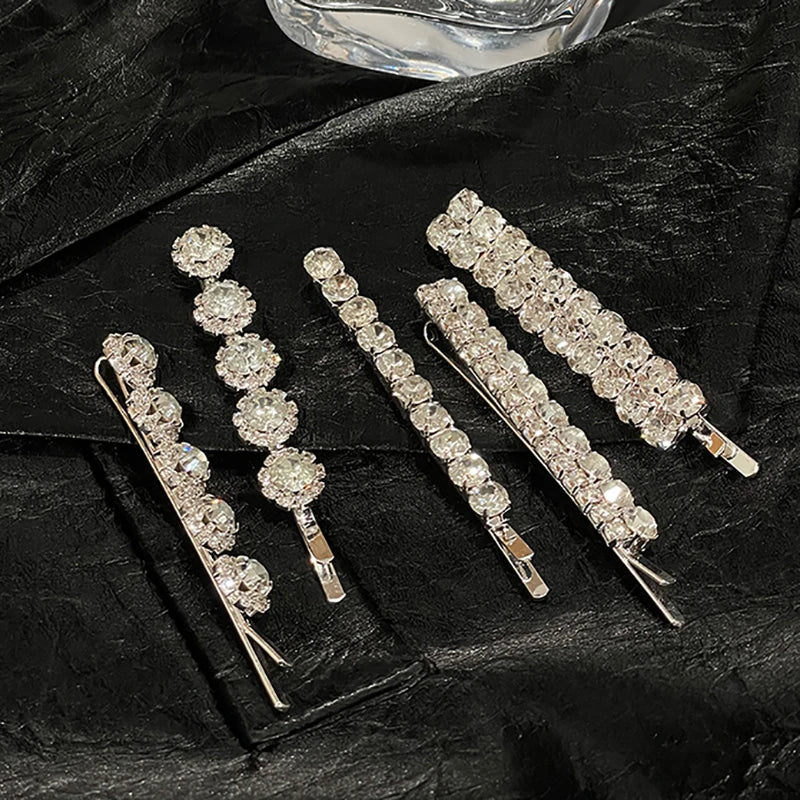 Bling Crystal Hair Clips Set Rhinestone Flowers Barrettes Side Pin Sweet Elegant Bobb lifestyle view
