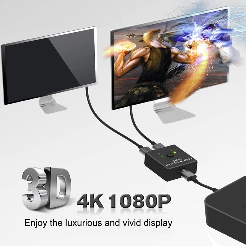 HDMI-compatible Adapter 2 in 1 out Converter Switch Bi-Direction 2.0 Splitter 1x2/2x1 alternate view
