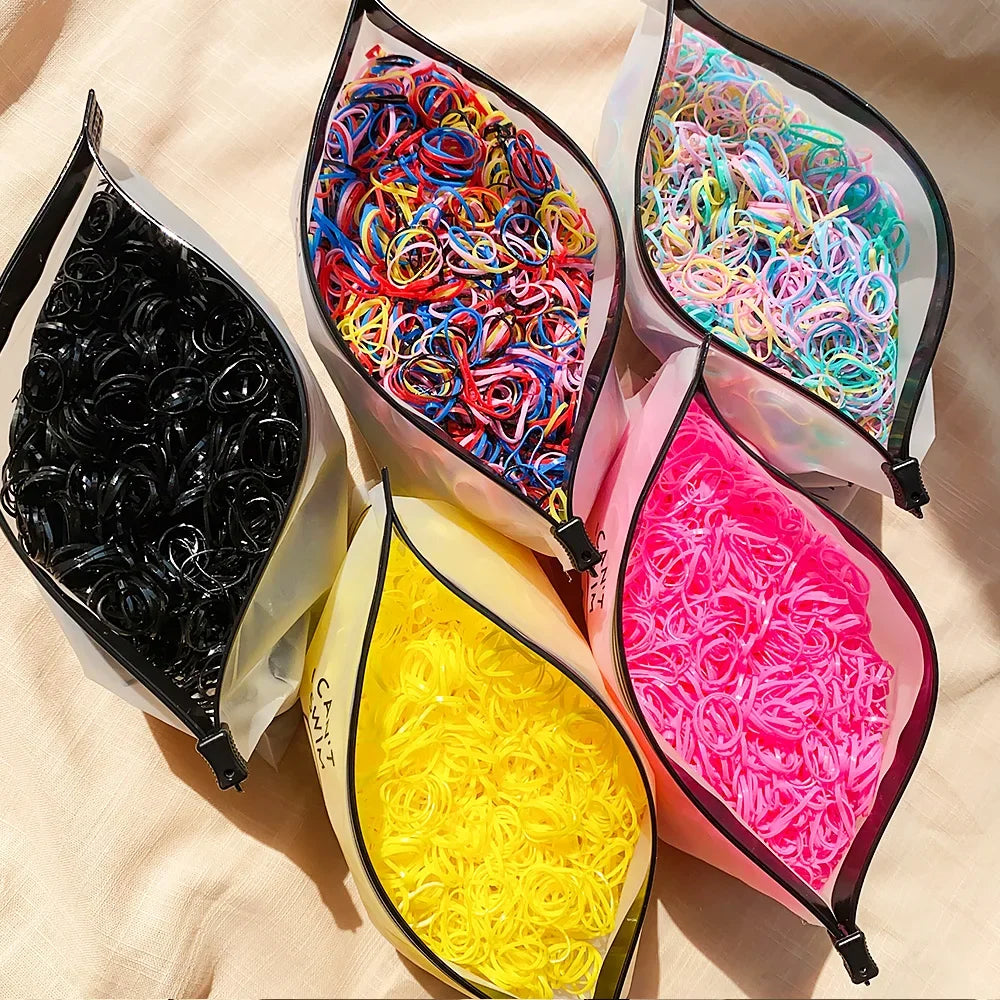 1000 Pcs/Bag Small Clear Rubber Band Black Holder Hair Ties Gum White Colorful Elasti lifestyle view