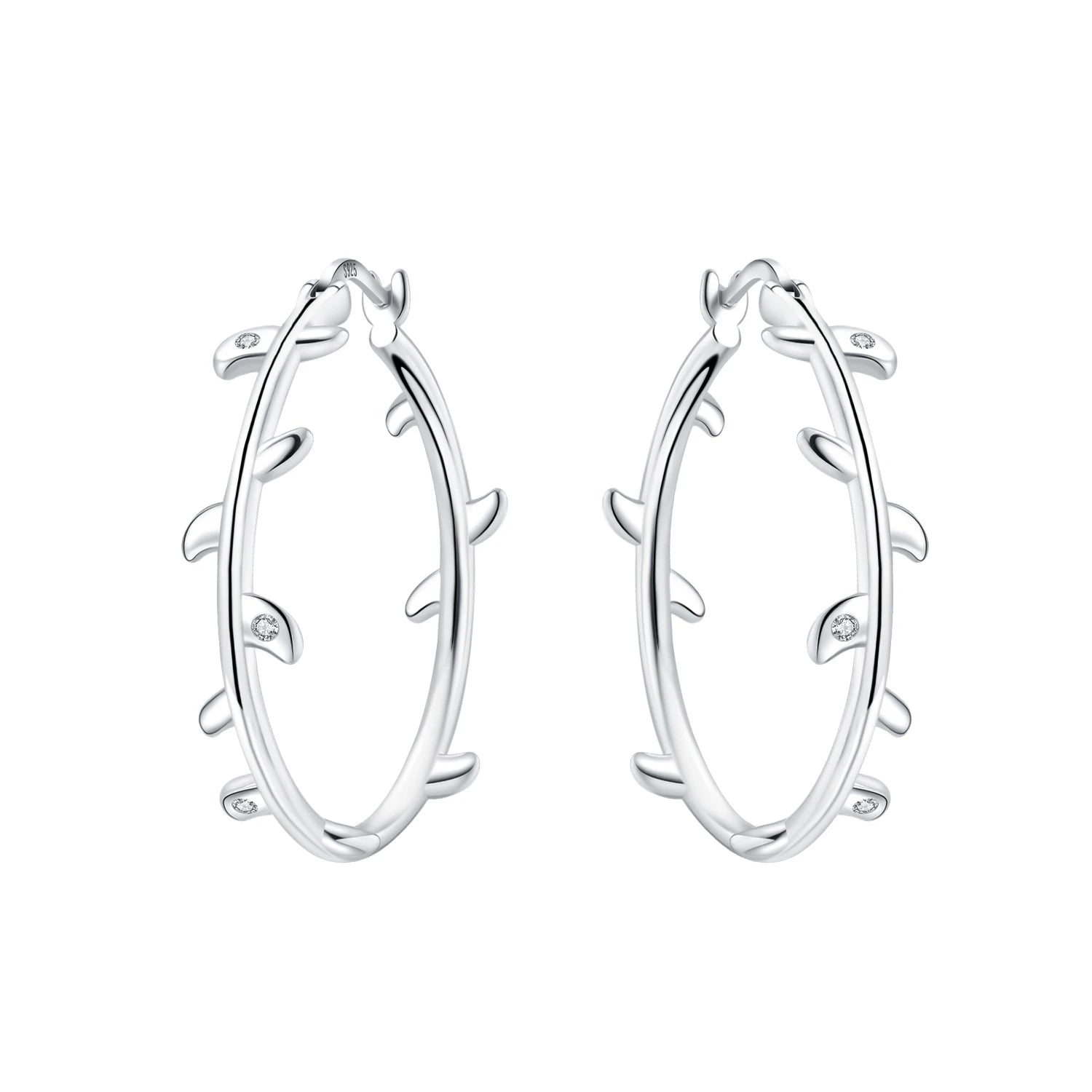 925 Sterling Silver Purple Flowers Plants Leaf Series Blue Iris Flower Earring Hoop E lifestyle view