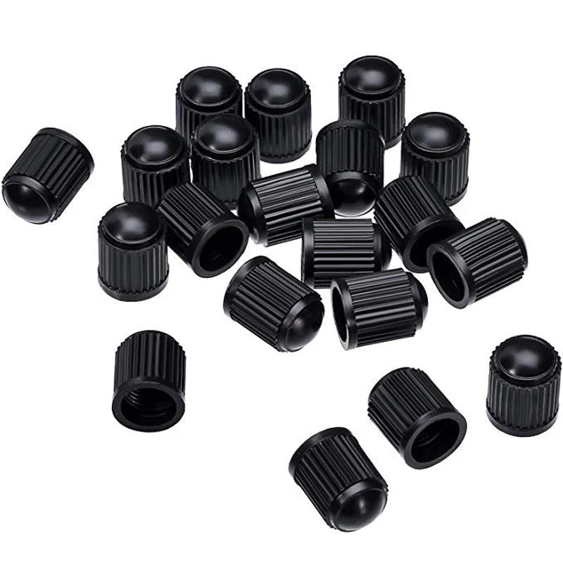 20PCS Car Tire Valve Plastic Black Bike Tyre Valve Caps O Rubber Ring Covers Dome Shape detail view
