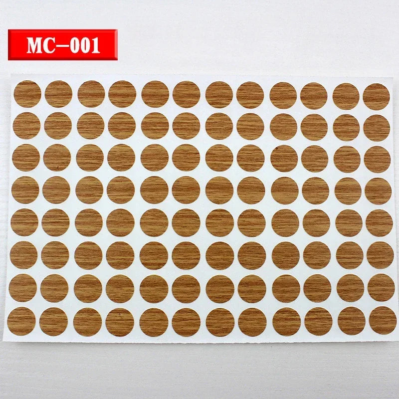 96Pcs 15mm Wood Furniture Screw Cap Covers | Self-Adhesive Hole Stickers for Desk Cabi close-up view