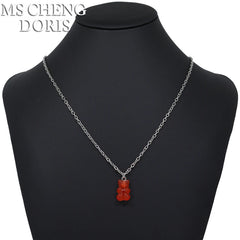 Handmade 33 Styles Colors Cute Resin Gummy Bear Chain Necklaces, Candy Color Pendant For detail view