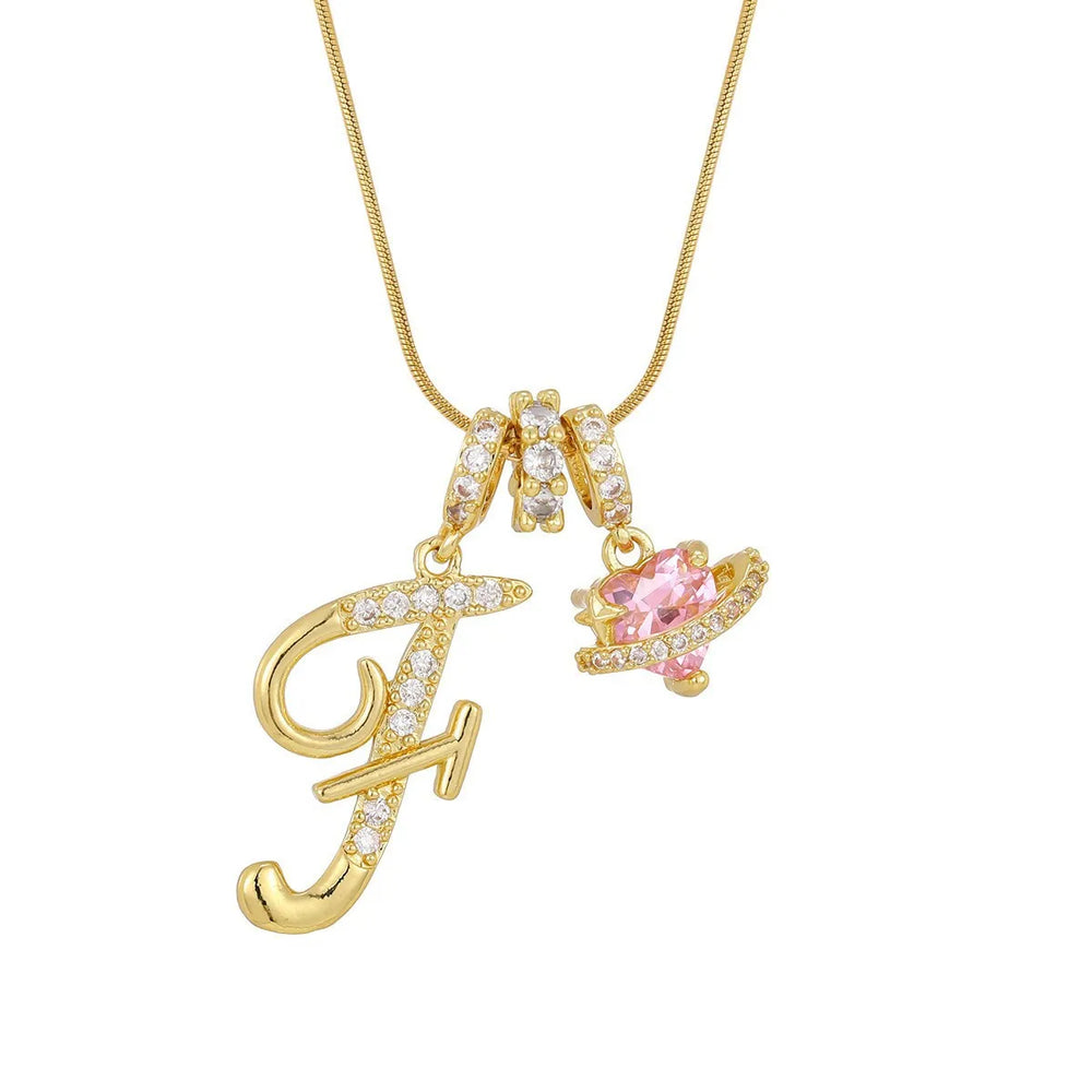 Fashion Letter Necklace for Women Pink Zircon Heart-shaped Pendant Suitable for Gir additional angle