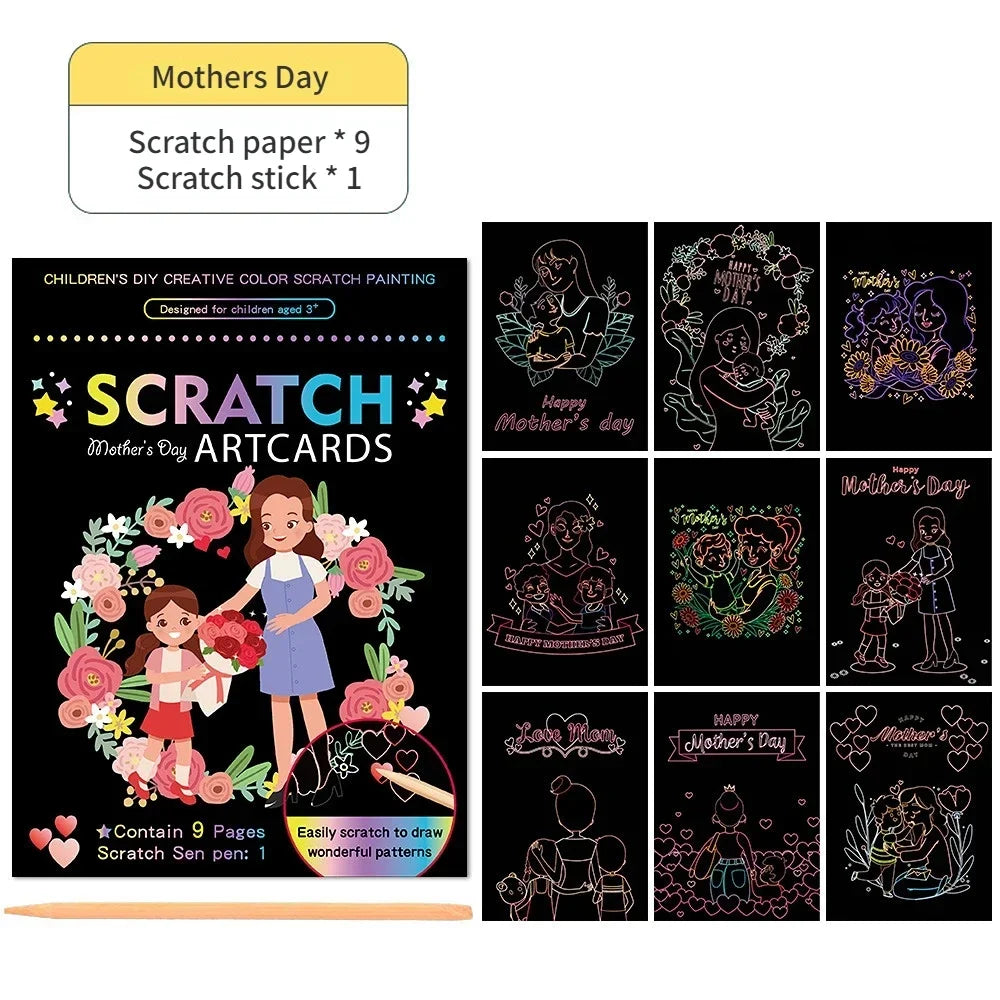 Magic Rainbow Color Scratch Art Painting Paper Card Kit Cartoon Drawing Board Colorin lifestyle view