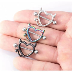 1/5Pairs 316L Stainless Steel Nipple Ring for Women, Various Colors Devil Love Heart alternate view