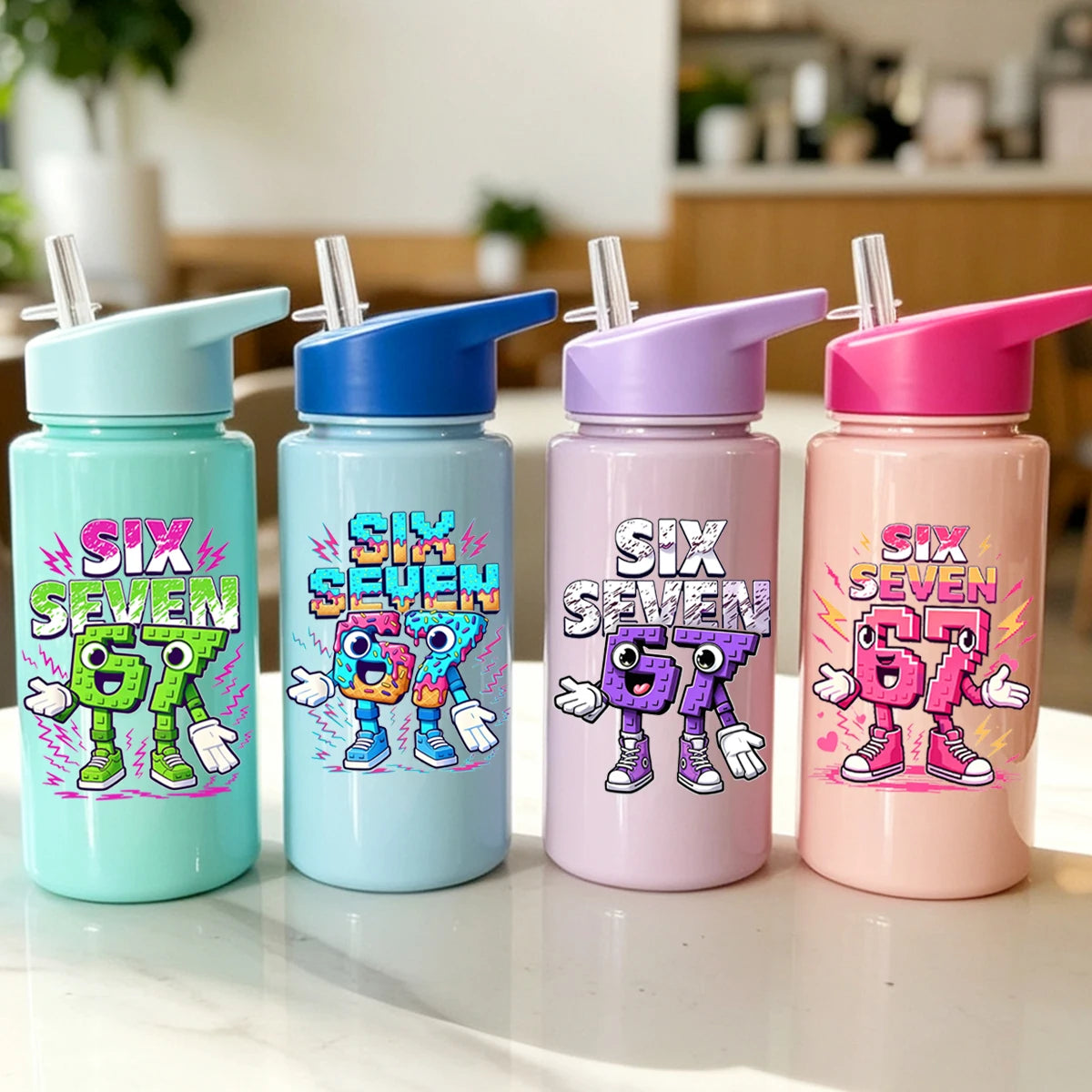 1 Piece 500ml (17 fl oz) 67 Printed Straw Cup, Summer Water Bottle, BPA Free, Portable S detail view