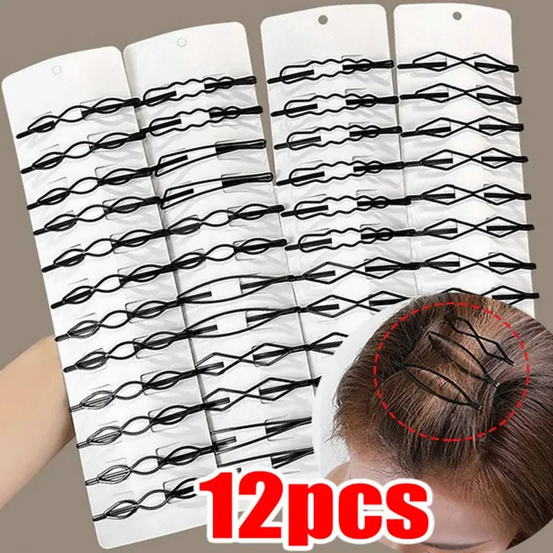 3/12Pcs Black Hair Clips Bobby Pins Wavy Hairpins Metal Barrettes Invisible Wave Hairgrips Korean Ha