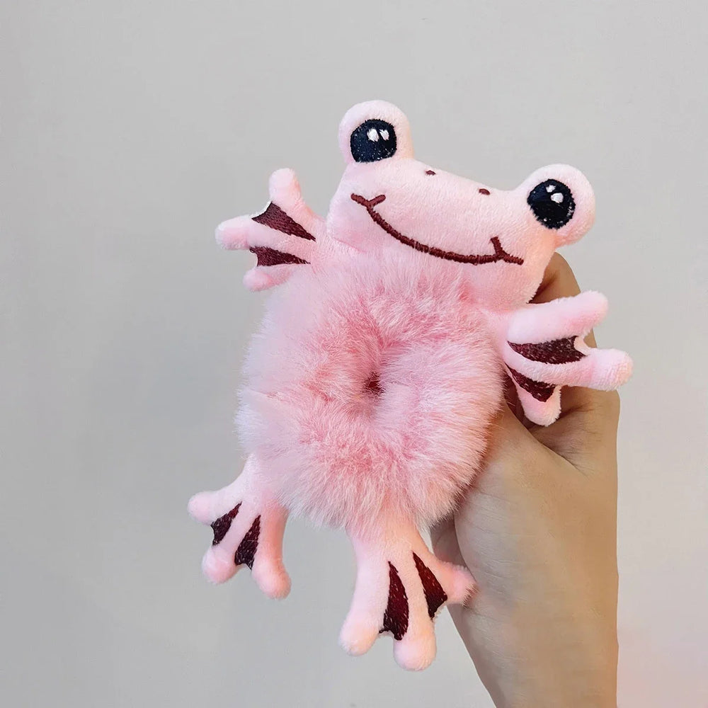 1pcs Hair Circle Girl Frog Plush Green Hair Circle Bun Cute Funny Hair Band Elastic Scru detail view