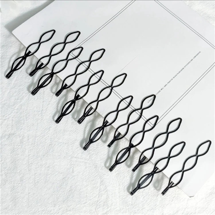 3/12Pcs Black Hair Clips Bobby Pins Wavy Fashion Hairpins Metal Barrettes Invisible BB close-up view
